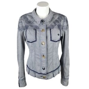 Sportalm Indian Rhapsody Fitted Bomber Jacket Navy White Checker Size 36/Small